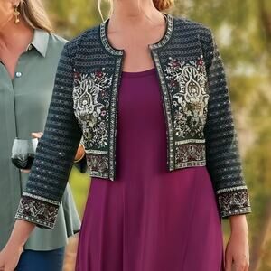 NWT Soft Surroundings Womens Sequin Beaded‎ Mandala Bolero Crop Blazer Jacket 1X